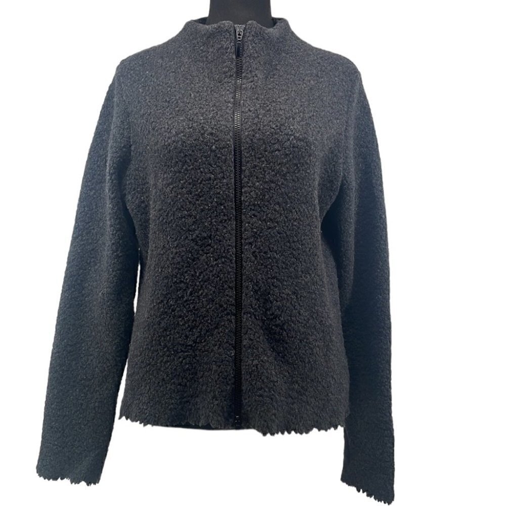 𝅺Peter Mahler zip up sweater gray wool blend career soft blazer jacket sz sm